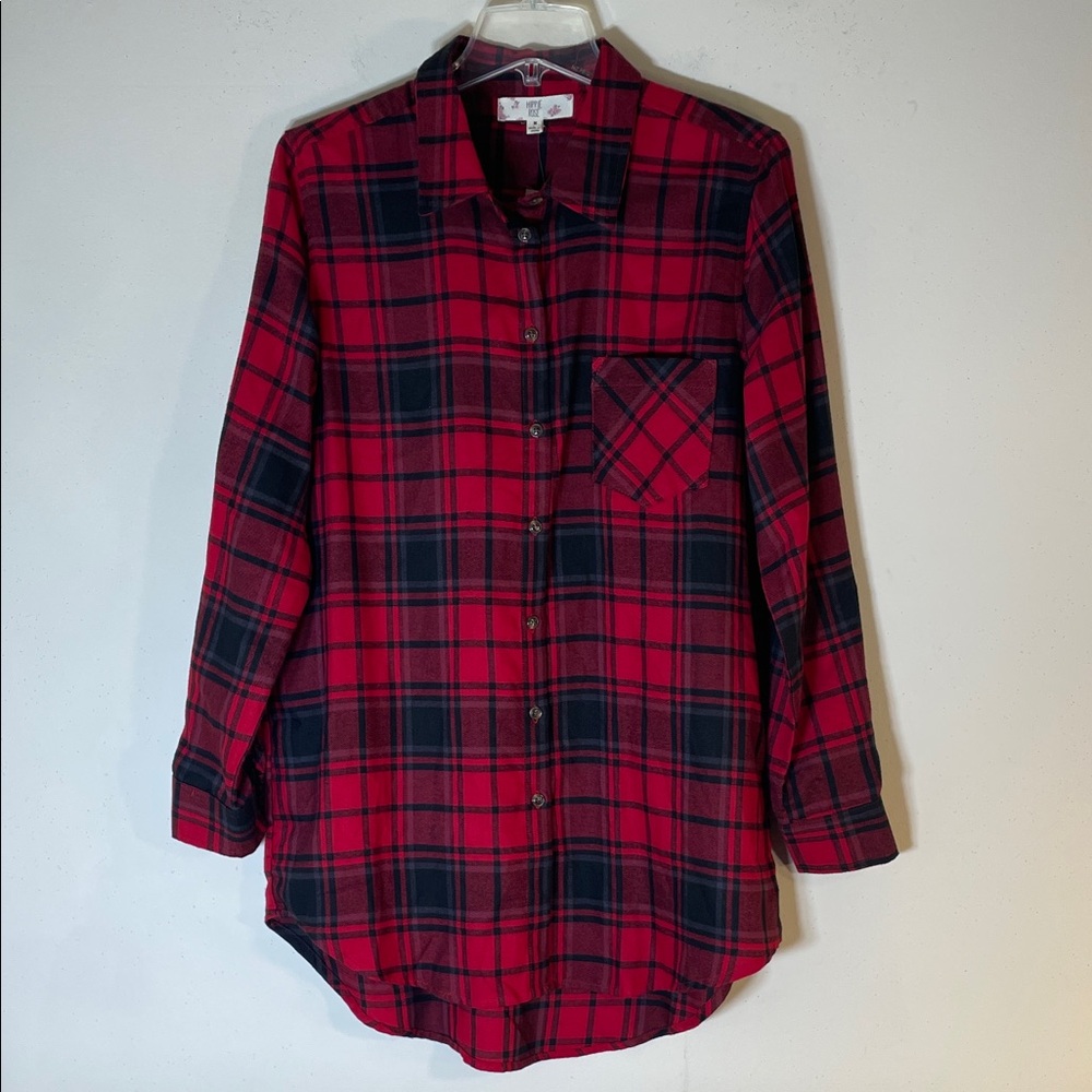 Hippie Rose Boho Red and Black Plaid Flannel Shirt. M. NWT. - Picture 2 of 10